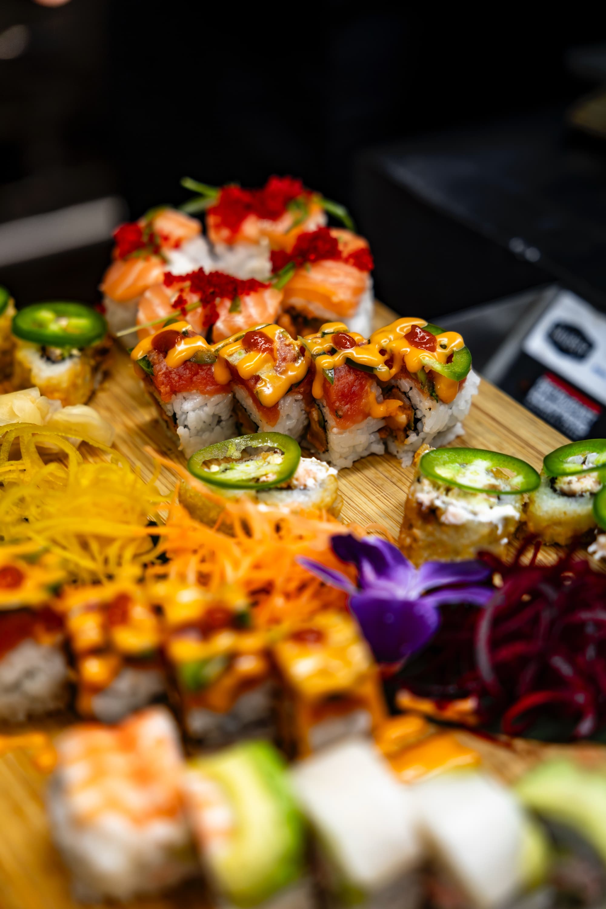 Assortment of sushi rolls and sashimi at Ryuu Sushi Lounge